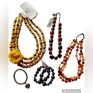Costume Jewelry Bundle: 3 necklaces and 2 bracelets